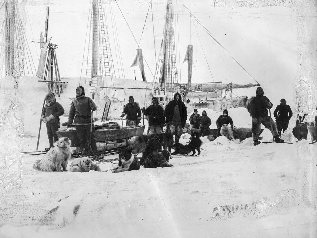 In their quest to reach the North Pole, Fridtjof Nansen and Hjalmar Johansen left the ship FRAM and set out with three dog-drawn sledges in a bold bid to make the Pole across the ice. They abandon the attempt on April 9th, by which time they had reached 86° 14' ̒N. 