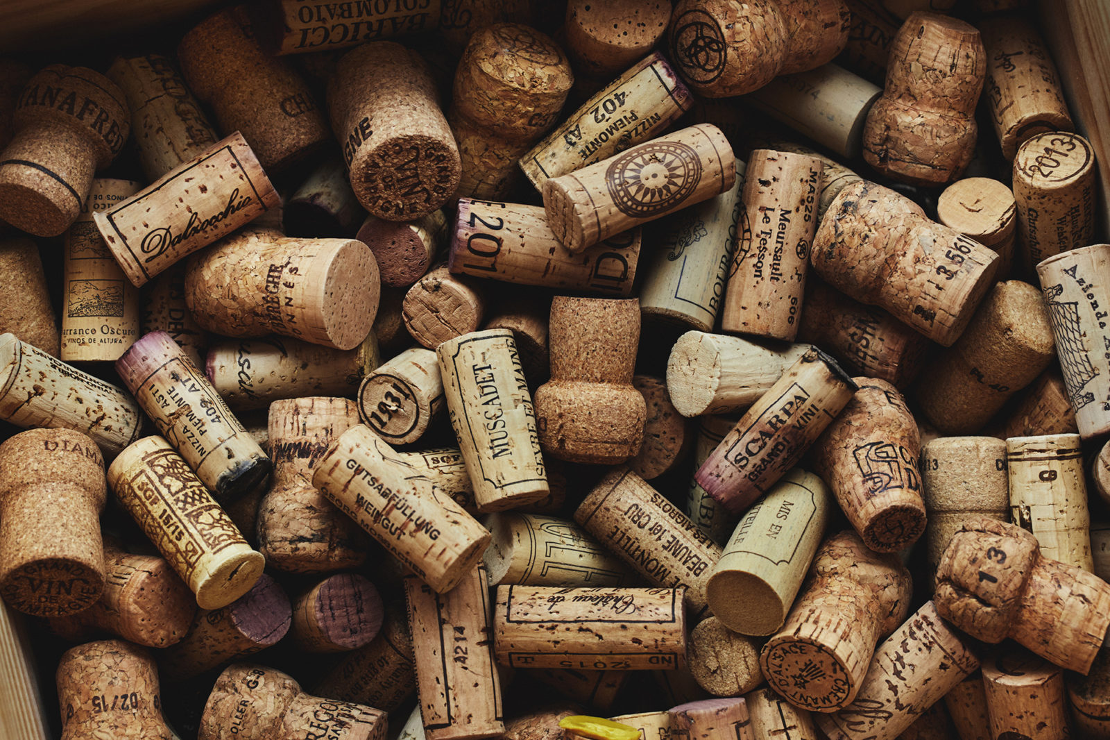 a bunch of collected wine corks