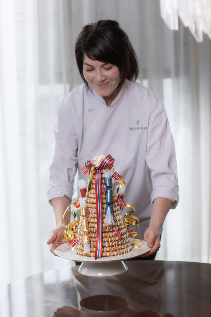 Cathrine Nilsen and her Kransekake at Britannia Hotel