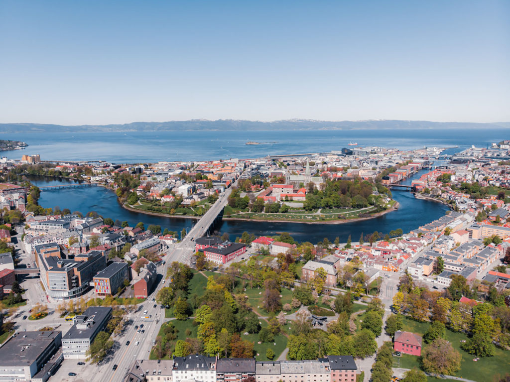 overhead shot of city scape in Norway