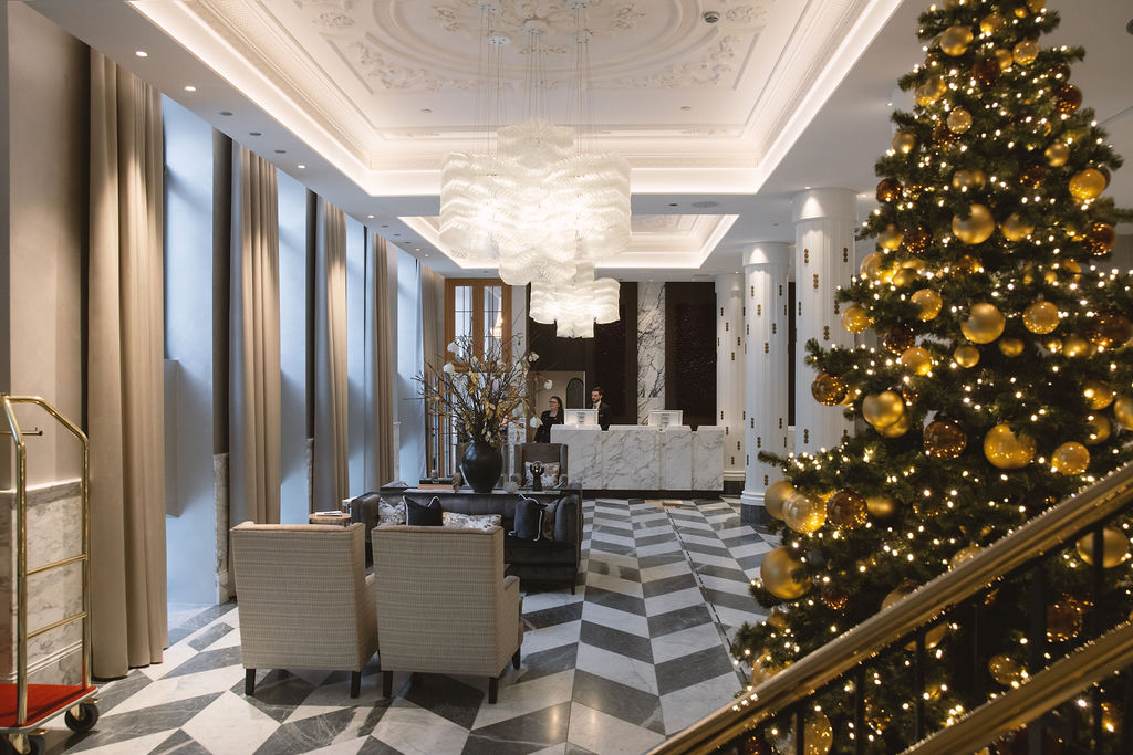 The lobby at Britannia Hotel in Trondheim is beautifully decorated to set the christmas feeling