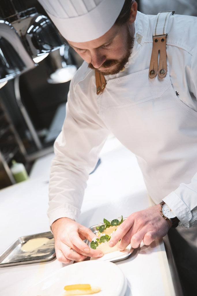 The plating of Speilsalen's Turbot dish