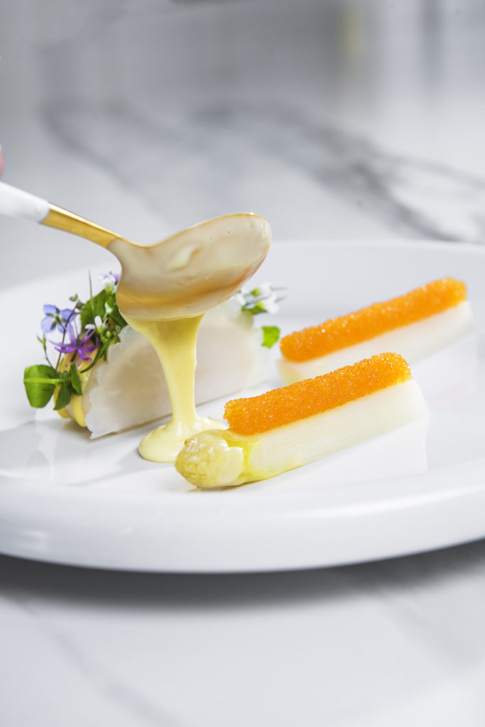 Butter Sauce being applied to Speilsalen's turbot dish