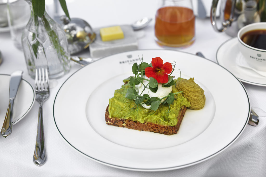 Avocado on Toast, on the breakfast menu at Britannia Hotel, with products from Braattan Gaard, Britannia hotel's farm kitchen outside of Trondheim.