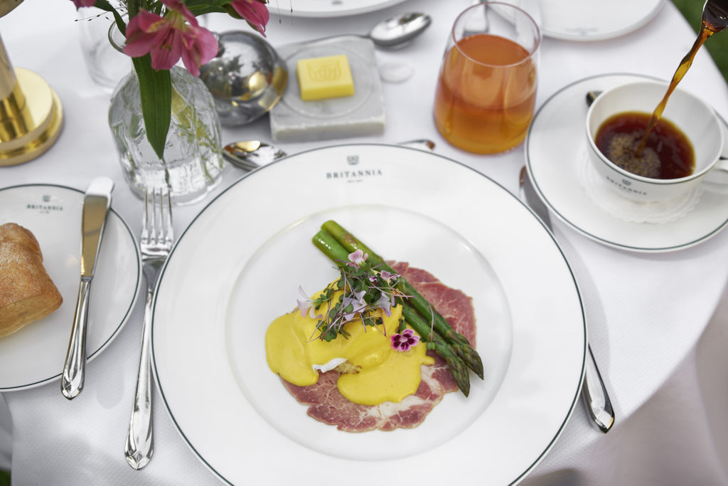 Eggs Benedict, on the breakfast menu at Britannia Hotel, with products from Braattan Gaard, Britannia hotel's farm kitchen outside of Trondheim.