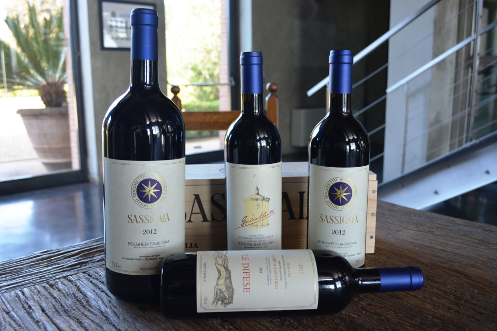 A selection of Sassicaia wine bottles by winemaker Tenuta San Guido