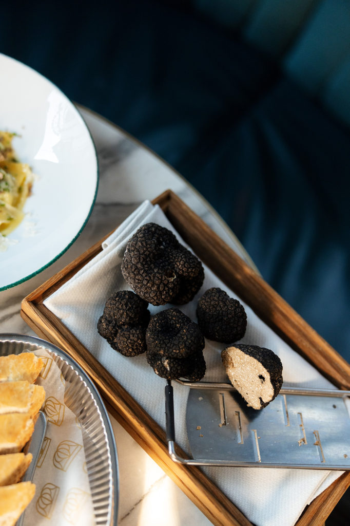 black truffles and pasta at Brasserie Britannia