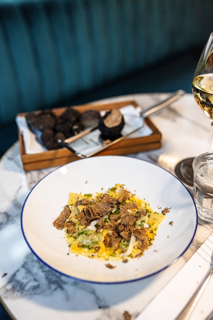 black truffles and pasta at Brasserie Britannia