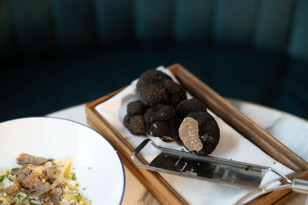 black truffles and pasta at Brasserie Britannia